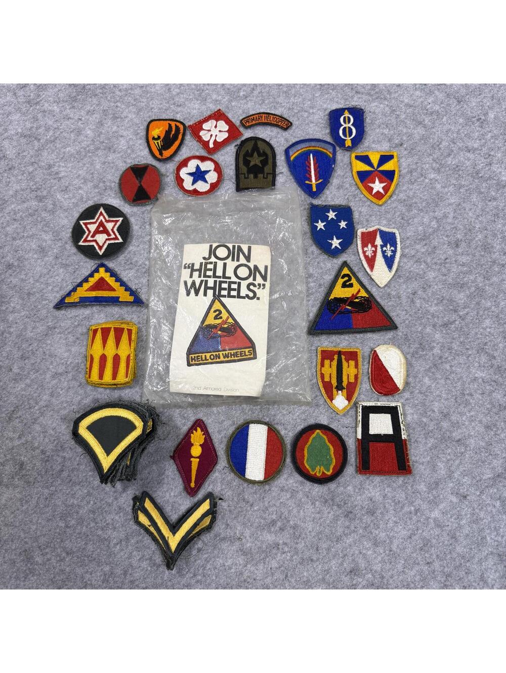 Vintage US Army Patch Lot 2nd Armored Division Hell on Wheels Crests Chevron